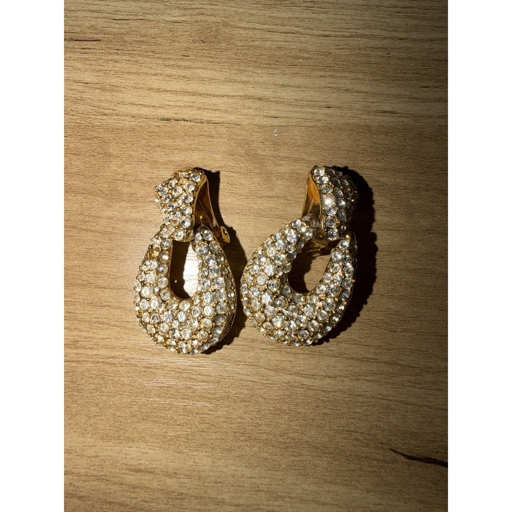Vintage Rhinestone Door Knocker Clip On Earrings‎ READ